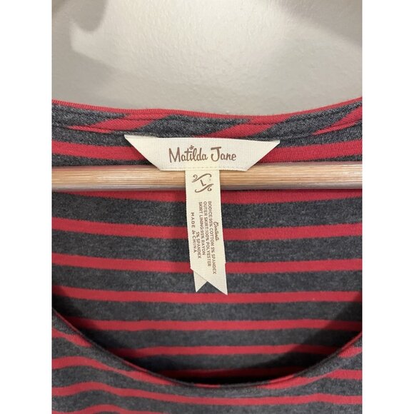 Matilda‎ Jane Womens Dress Size L Striped Tulle Sleeveless Red Gray - Picture 2 of 9